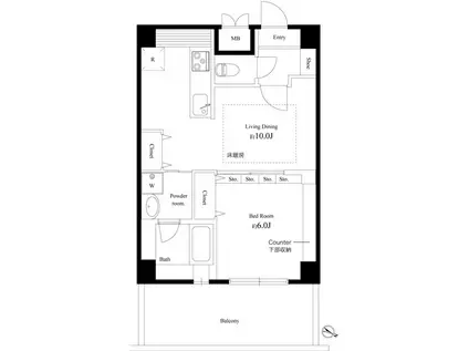 八潮パークスクエア(1LDK/4階)の間取り写真