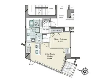 ディアナガーデン広尾(1LDK/2階)の間取り写真