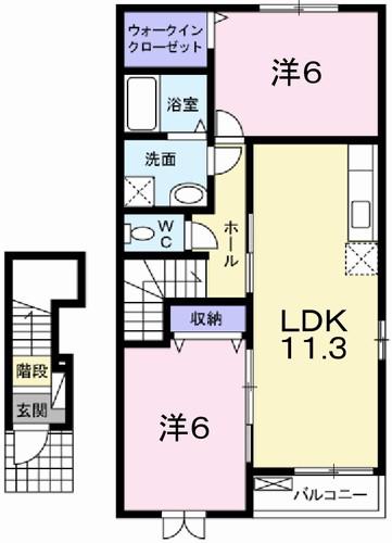 チェリー・ブロッサムIII(2LDK/2階)の間取り写真