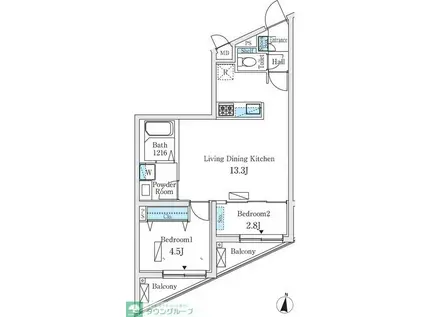 LUMIEC UN YOGA(2LDK/1階)の間取り写真