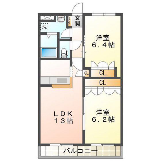 フェニックス(2LDK/2階)の間取り写真