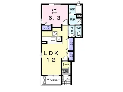 グランシャリオA(1LDK/1階)の間取り写真