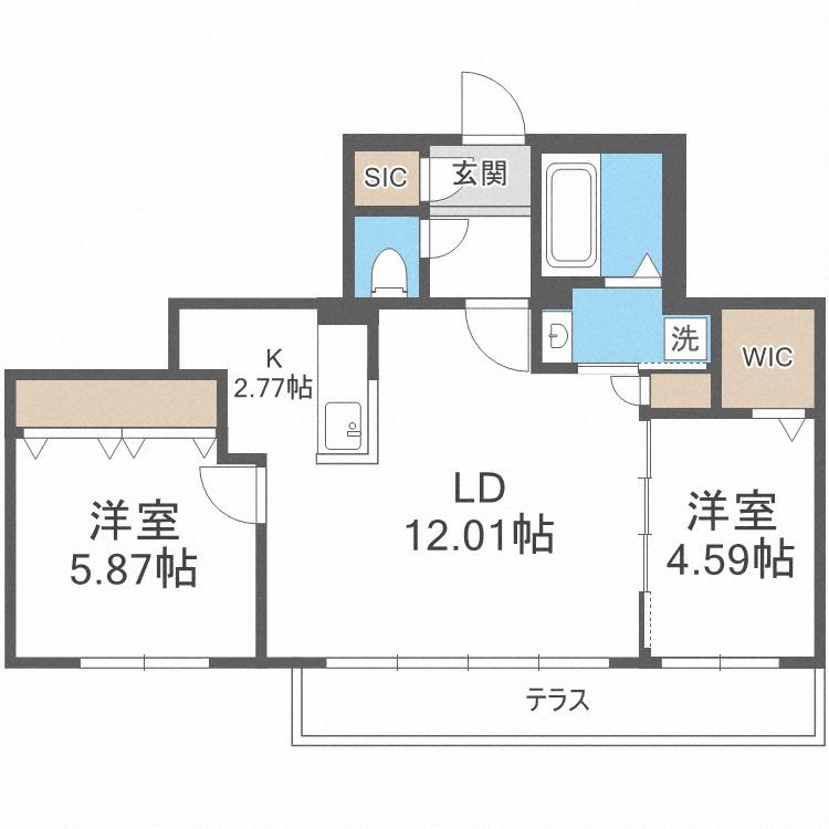 SーRESIDENCE琴似4条(2LDK/1階)の間取り写真