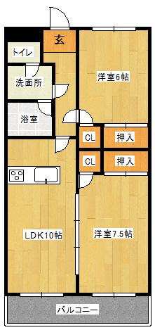 ロイヤルアスコット東屋形(2LDK/3階)の間取り写真