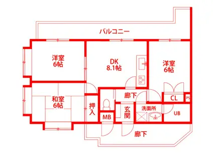 ヒルサイドクラタ(3DK/1階)の間取り写真