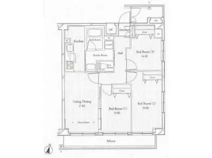 フィットエル仙台一番町(3LDK/14階)の間取り写真