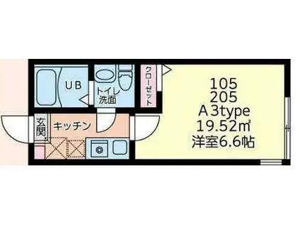 プラナス西谷II(1K/1階)の間取り写真