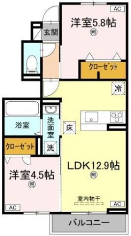 オリエンタルコート南田宮(2LDK/1階)の間取り写真
