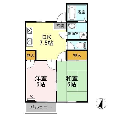 ファミール花かいどう(2DK/2階)の間取り写真
