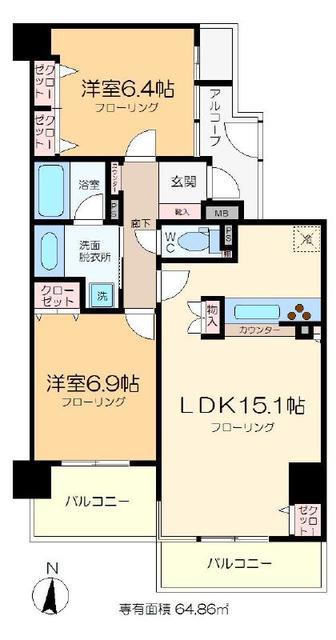 セザール第二東綾瀬公園(2LDK/4階)の間取り写真