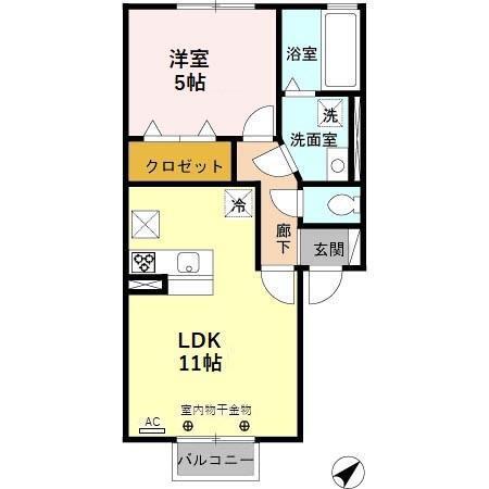 アモロッソ・ユイ B棟(1LDK/1階)の間取り写真