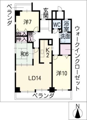 ファミーユ柳原(3LDK/5階)の間取り写真