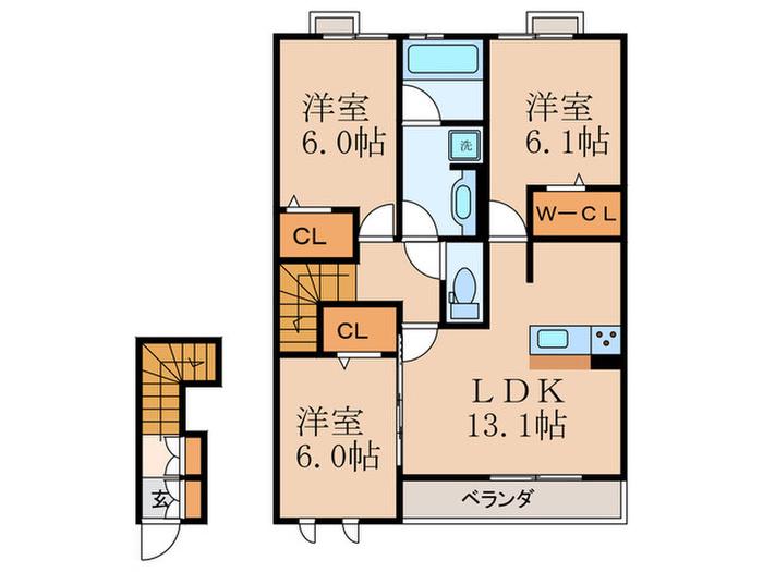 ヴェルデ桃山御陵(3LDK/2階)の間取り写真
