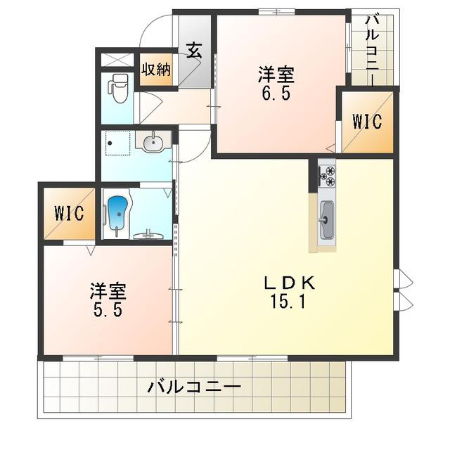 ラ・カスカード流町(2LDK/3階)の間取り写真