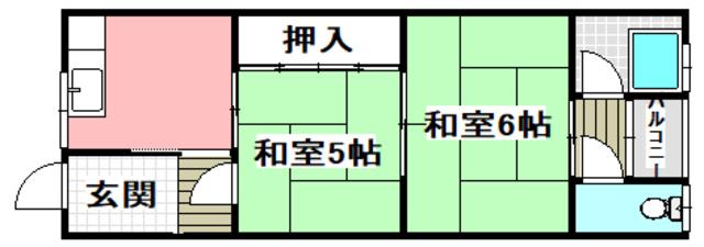 JR東海道本線 岸辺駅 徒歩9分 2階建 築55年(2K/2階)の間取り写真