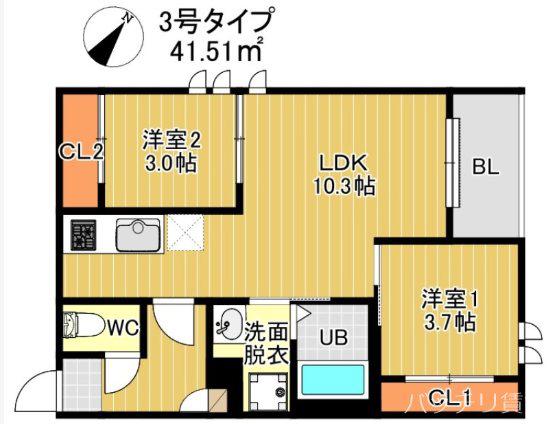 REGALEST MAPLE(2LDK/3階)の間取り写真