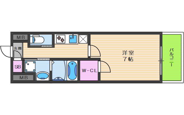 ビガーポリス405同心III(1K/9階)の間取り写真