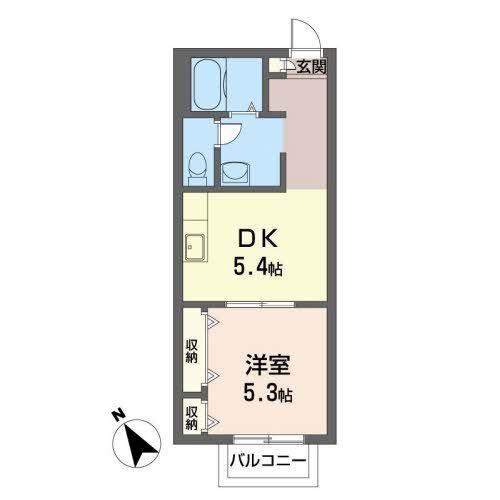ドミール佐保台(1DK/2階)の間取り写真