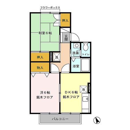 ソアニュー小山 A(2DK/2階)の間取り写真