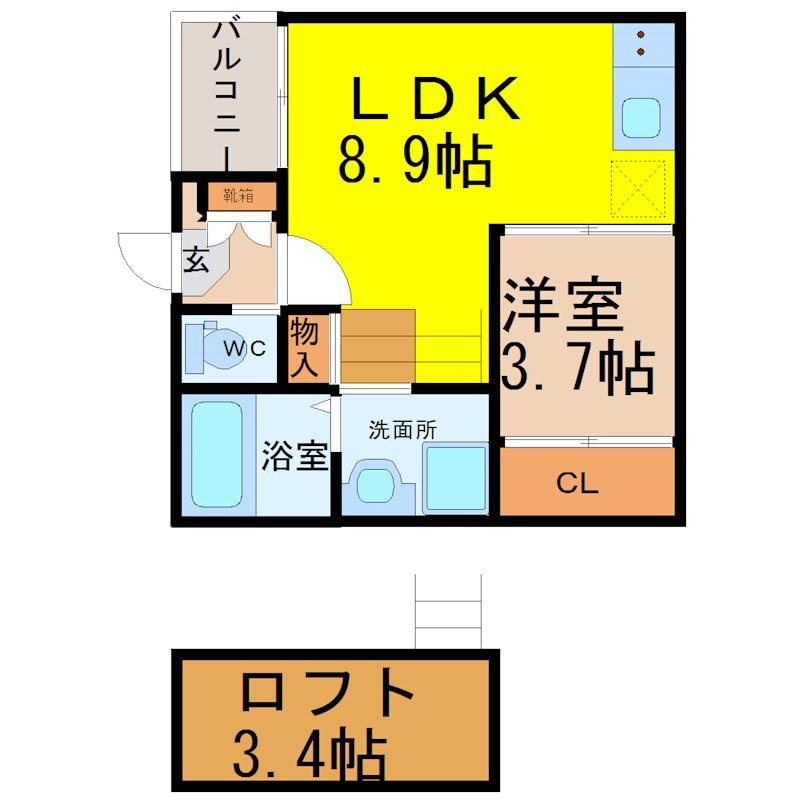 ハーモニーテラス二番III(1SLDK/2階)の間取り写真