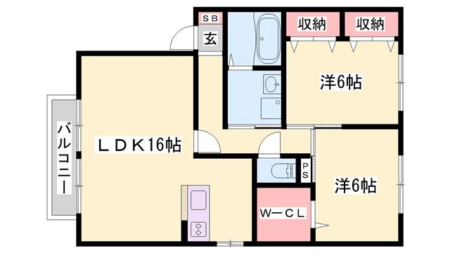 グレイスコート B棟(2LDK/2階)の間取り写真