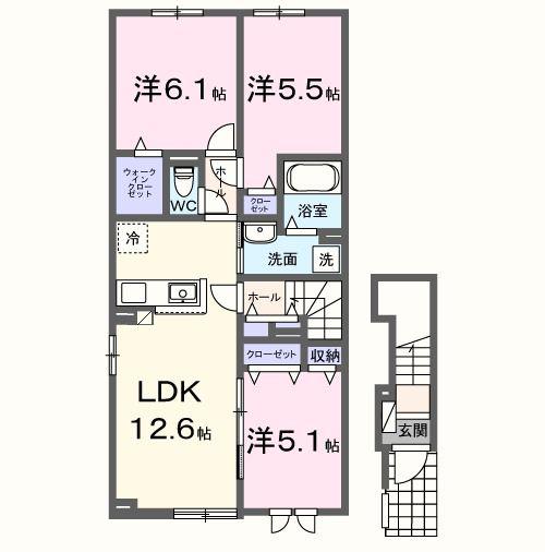 フィオーレ・カーサ(3LDK/2階)の間取り写真