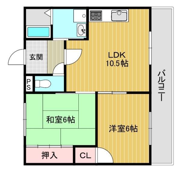 平野第一マンション(2LDK/5階)の間取り写真
