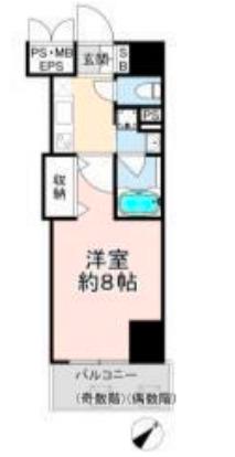 アルファレガロ神戸元町(1K/8階)の間取り写真