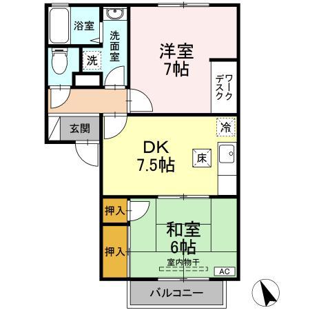 プリムラコート(2DK/1階)の間取り写真