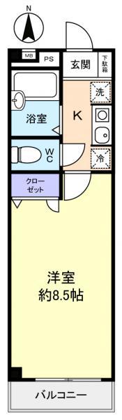 シティハウス表町(1K/2階)の間取り写真