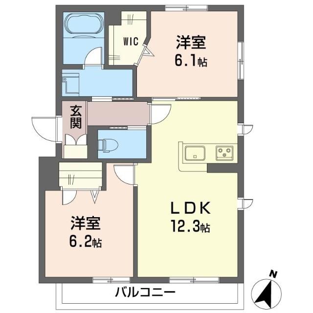 グリナージュ茅ヶ崎東(2LDK/1階)の間取り写真