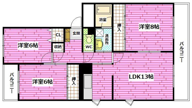 サニーフォート中野(3LDK/2階)の間取り写真