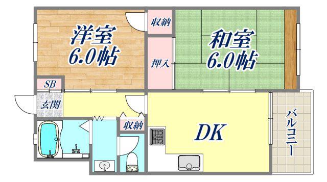 西甲子園ハイツ(2DK/4階)の間取り写真