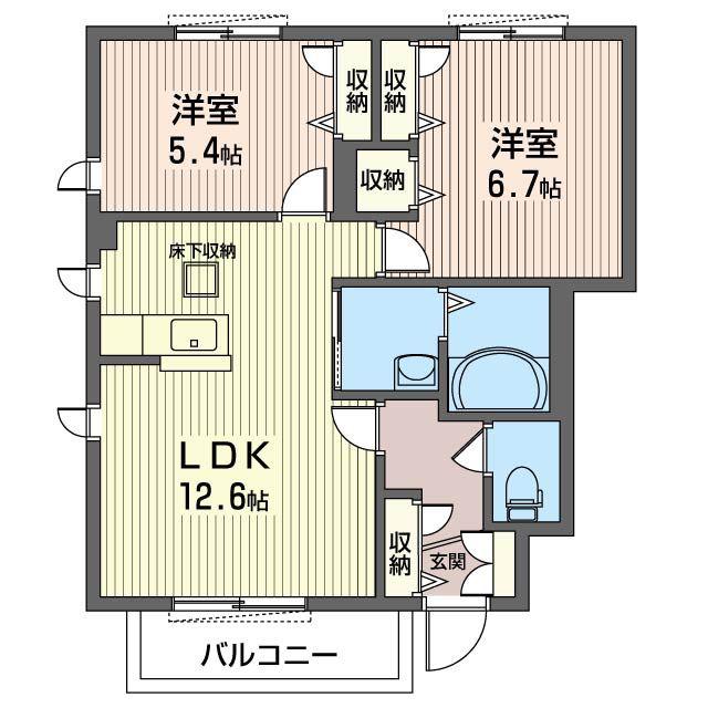 メゾン ド ソルヴィ 五番館(2LDK/1階)の間取り写真
