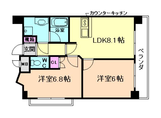 アルグラッド鷺洲(2DK/14階)の間取り写真
