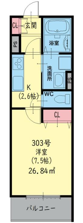 クリエオーレ俊徳町(1K/3階)の間取り写真