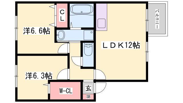 グランモアZ B棟(2LDK/1階)の間取り写真