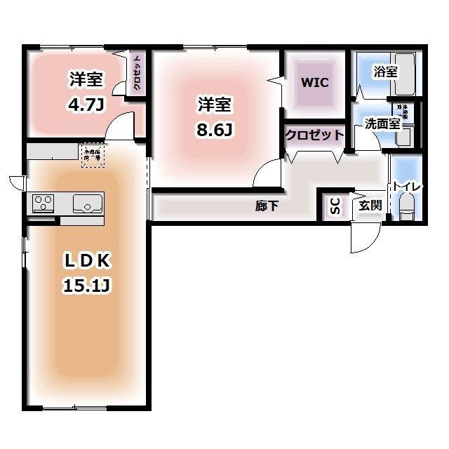 KOMOREBI GARDEN中田本町B(2LDK/1階)の間取り写真