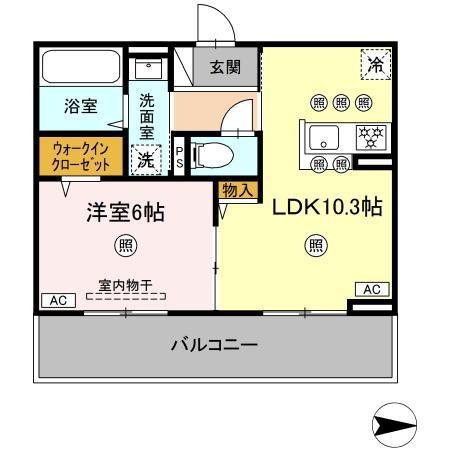 アフィネ浜ノ茶屋(1LDK/2階)の間取り写真