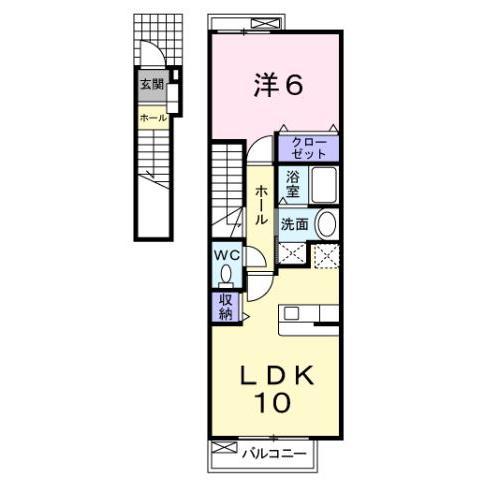 ヴィラスクエアD・E(1LDK/2階)の間取り写真