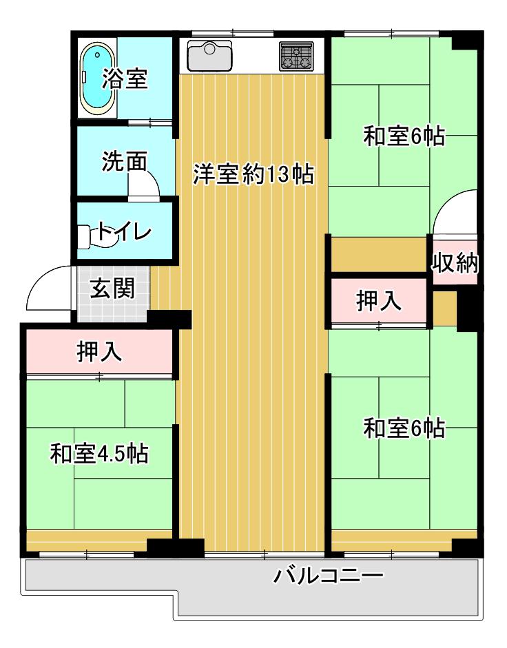牧野ハイム2号棟(3LDK/5階)の間取り写真