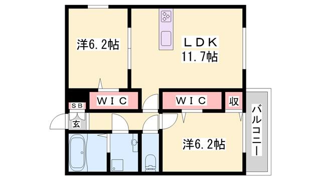 LES ENS FAMIIAUX IX(2LDK/2階)の間取り写真