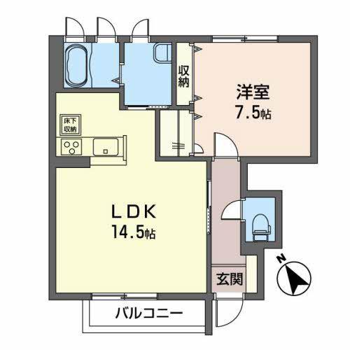 ヴィラージュ室小路(1LDK/1階)の間取り写真