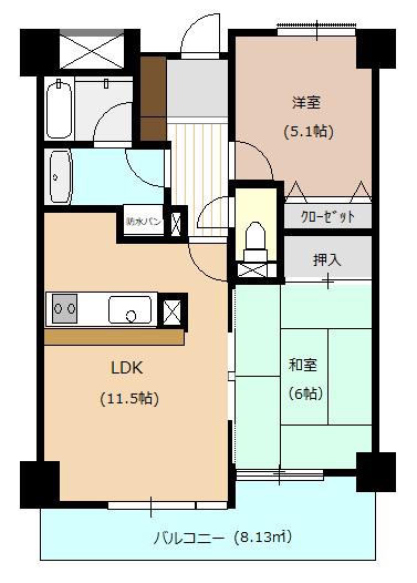 ツインシティヴェール高崎(2LDK/6階)の間取り写真