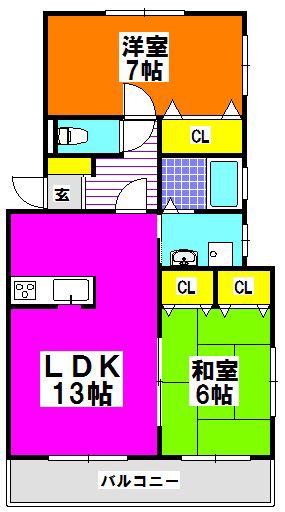 ワコーハイツ(2LDK/2階)の間取り写真
