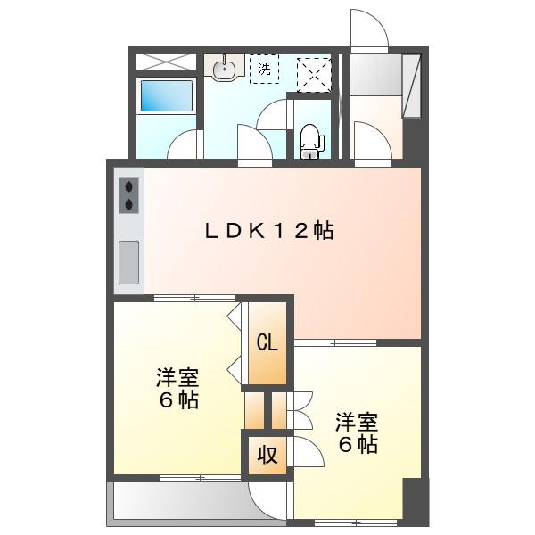 ロッコーマンション東観音(2LDK/9階)の間取り写真
