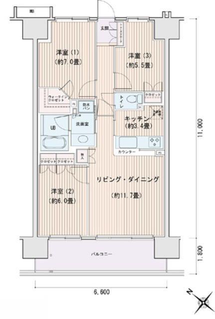 エスティメゾン豊洲レジデンス B棟(3LDK/11階)の間取り写真