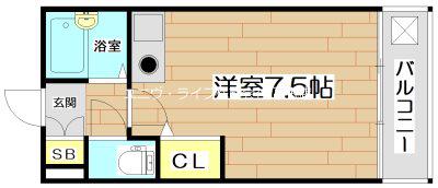 高槻クリスタルビル(ワンルーム/4階)の間取り写真