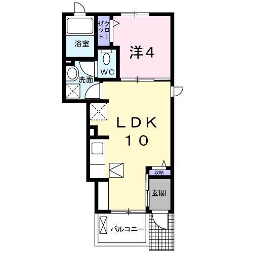 ブライト ヒル(1LDK/1階)の間取り写真