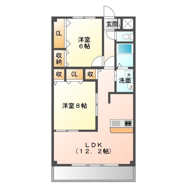 名鉄名古屋本線 有松駅 徒歩22分 5階建 築18年(2LDK/4階)の間取り写真